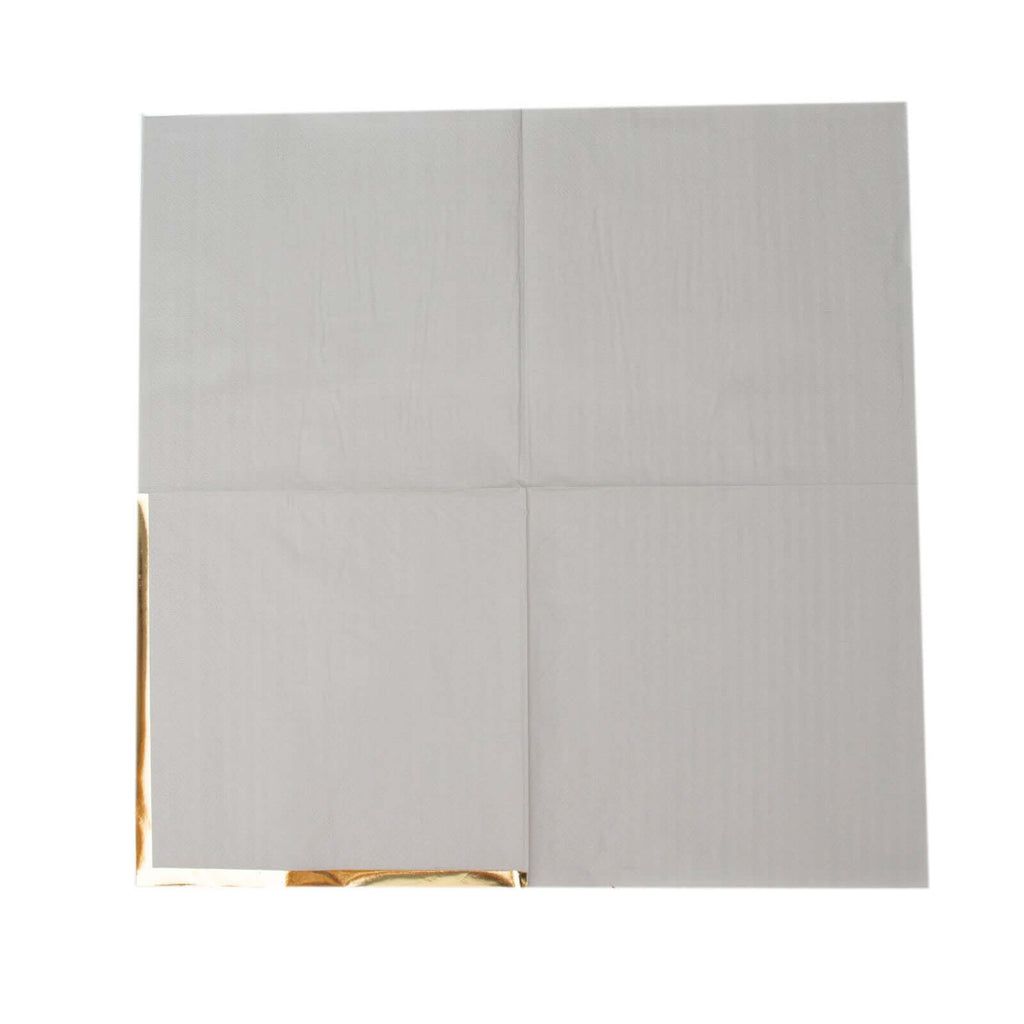 50-Pack Paper Beverage Napkins with Gold Foil Edge Gray - Disposable 2 Ply Cocktail Napkins for Events 6.5"x6.5"