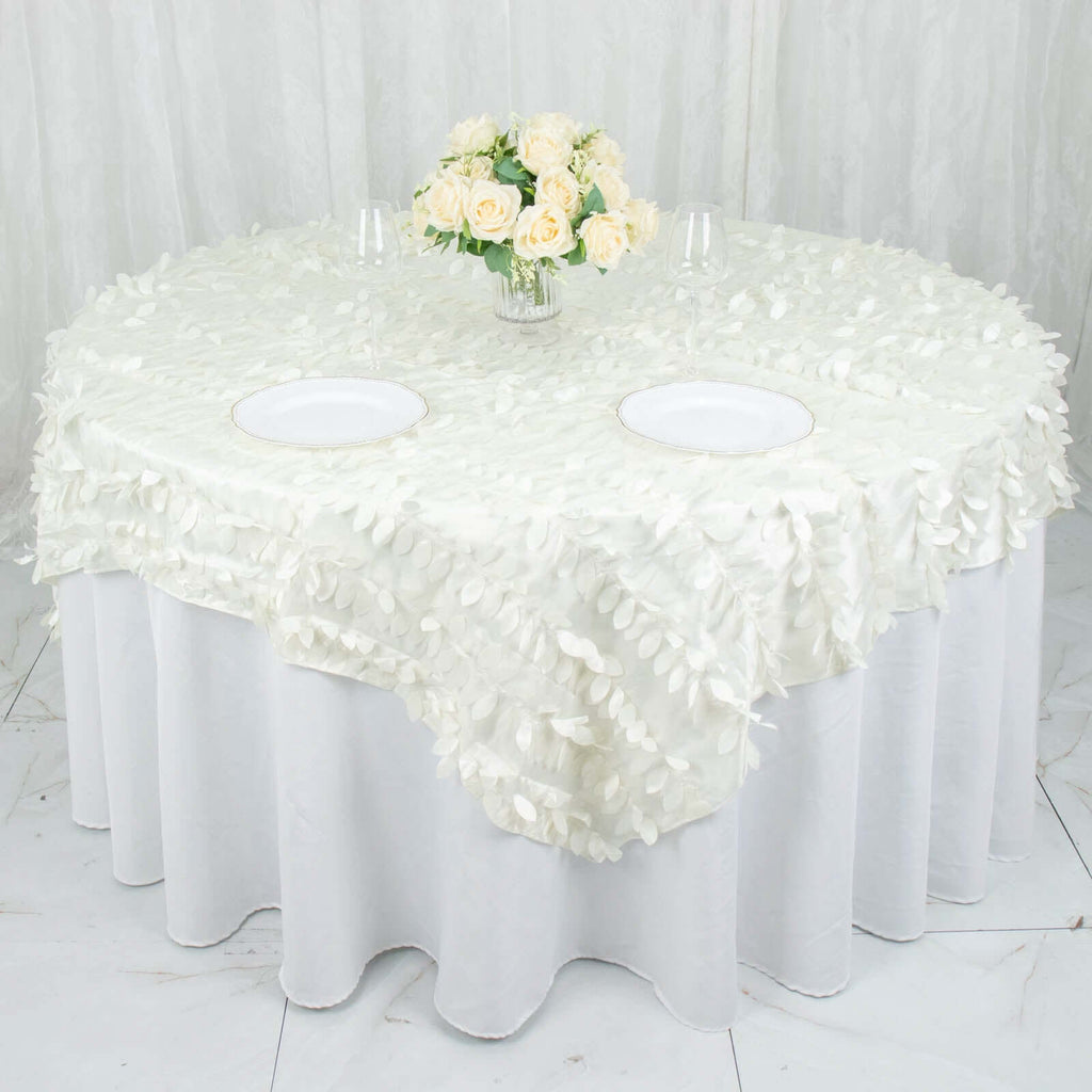 Taffeta 72"x72" Table Overlay Square Tablecloth Ivory - 3D Leaf Petal Table Cover