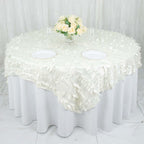Taffeta 72"x72" Table Overlay Square Tablecloth Ivory - 3D Leaf Petal Table Cover