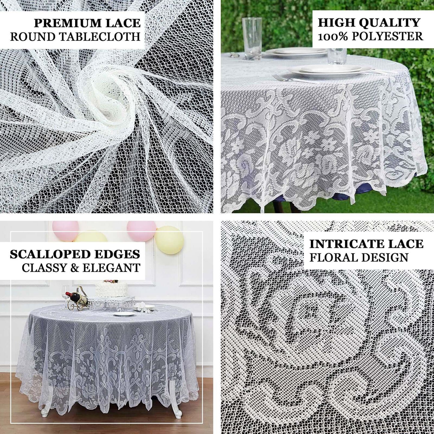 Lace 70" Round Tablecloth Ivory - Premium Design for Intimate Table Settings