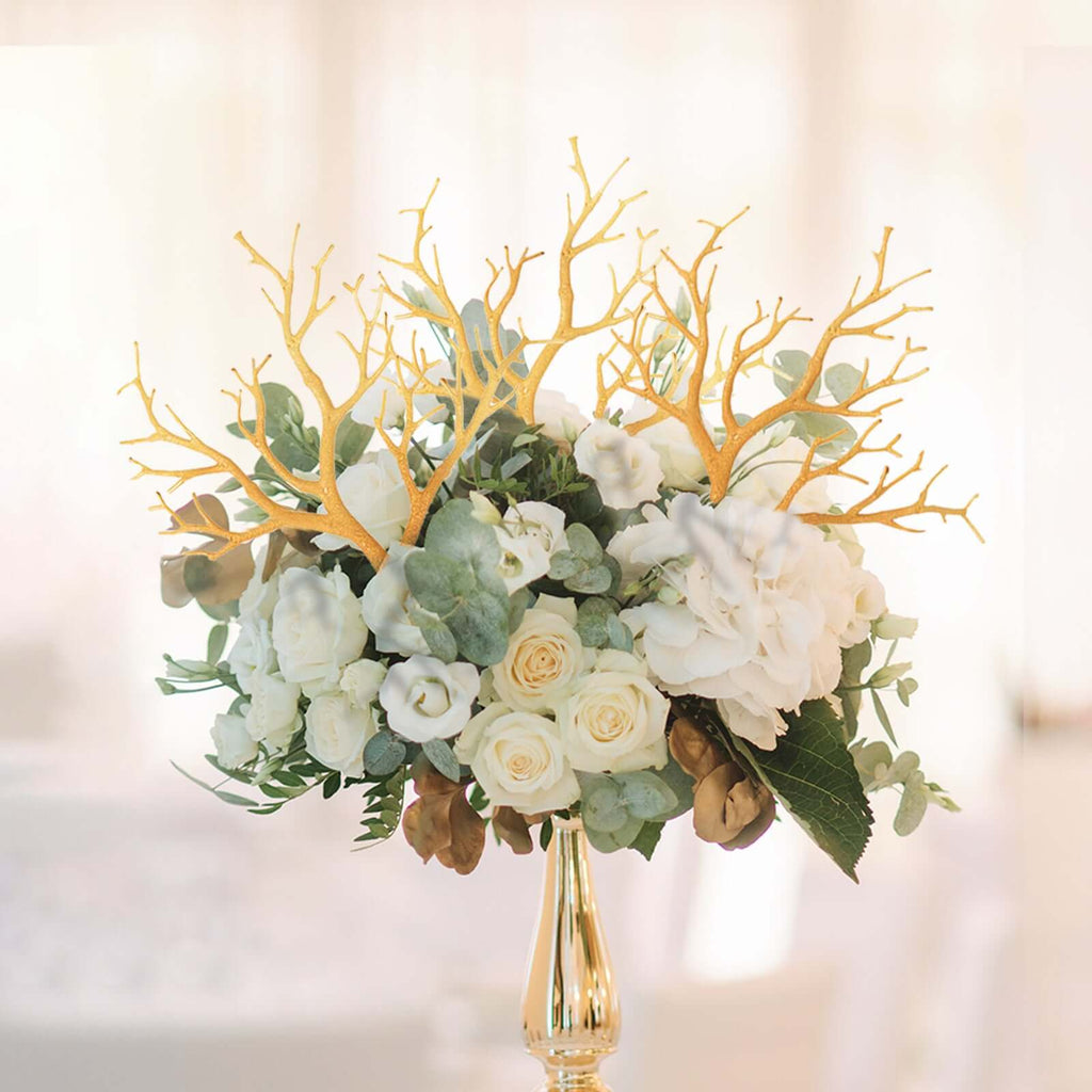 10-Pack Artificial Manzanita Tree Branch Metallic Gold for Vase Filler Home Wedding Centerpiece Ornament 14"