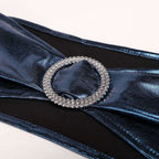 5 Pack Metallic Spandex Chair Sashes Navy Blue - Stretch Fit Chair Bands With Round Diamond Buckles