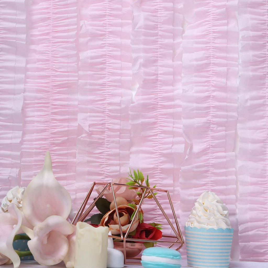 3 Pack 28ft Blush Ruffled Paper Streamer Rolls, Crepe Tissue Party Decorations