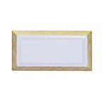4-Pack Plastic 14" Rectangle Serving Trays White with Gold Lace Rim - Chic Decorative Table Tray Platters for Buffets Banquets Dinner Parties