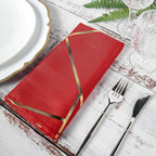 5 Pack Polyester 20"x20" Napkins Red with Gold Geometric Foil Pattern - Modern Reusable Dinner Napkins
