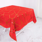 Polyester 54"x54" Square Tablecloth Red with Gold Foil Geometric Pattern - Wrinkle-Resistant & Durable Table Cover