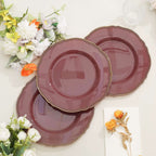 10-Pack Plastic Dinner Plates in Cinnamon Rose with Gold Scalloped Rim - Disposable Party Plates 9"
