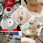 Wired Metal Round Charger Plate 14" in SIlver with Acrylic Crystal Beads, Glamorous Decorative Dinner Charger Tableware