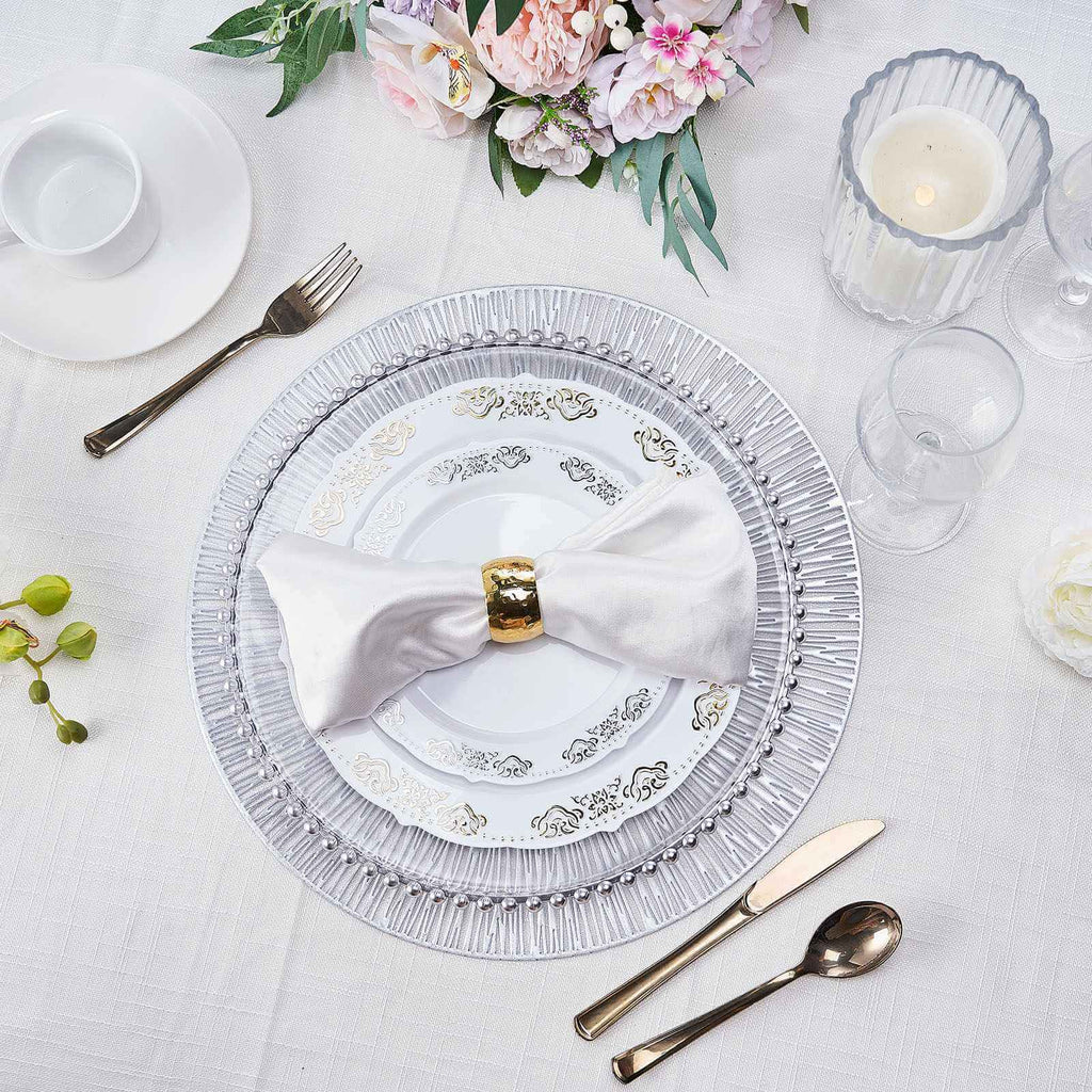 6-Pack Dining Table Mats Spiked Design Silver - Vinyl Non-Slip Surface with Modern Appeal 15"