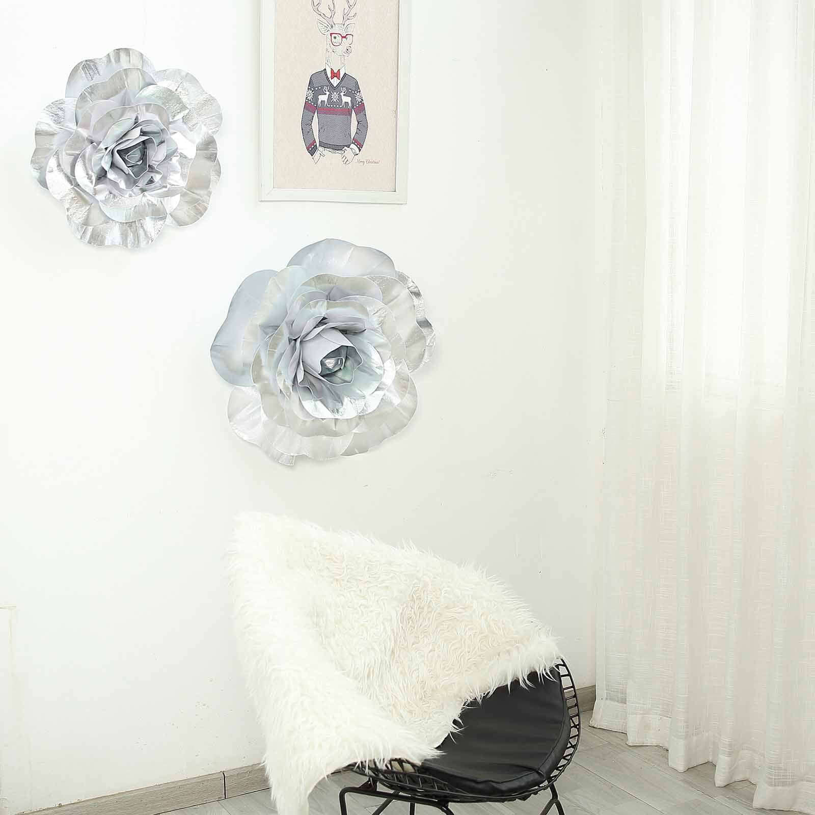 2 Pack 24" Large Silver Real Touch Artificial Foam DIY Craft Roses