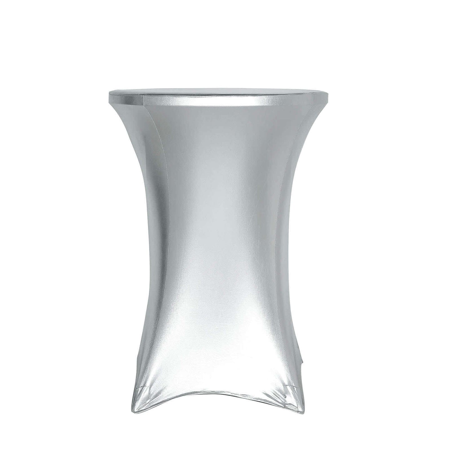 Metallic Spandex 30" Fitted Round Cocktail Table Cover Silver Highboy Tablecloth - Stretch Fit & Water-Resistant