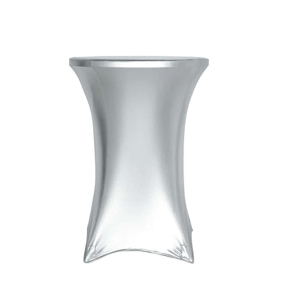 Metallic Spandex 30" Fitted Round Cocktail Table Cover Silver Highboy Tablecloth - Stretch Fit & Water-Resistant