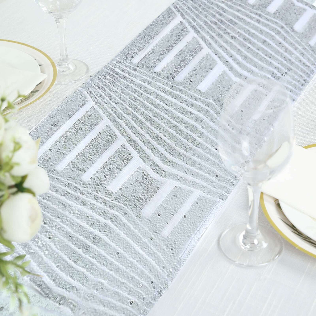 Sequin 12"x108" Table Runner Silver - Diamond Glitz Design