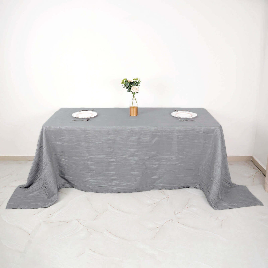 Taffeta 90"x132" Rectangle Tablecloth Silver - Seamless Accordion Crinkle Table Cover