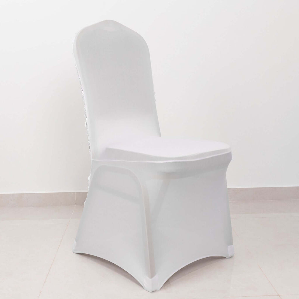 Satin Rosette Chair Cover for Banquet Chairs White - Stylish Stretch Fitted Slip-On Design for Sophisticated Gatherings