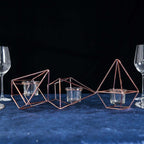 Set of Metal Candle Holders Linked Geometric Design Rose Gold - Modern Votive Glass Decor for Tables & Gatherings 16"