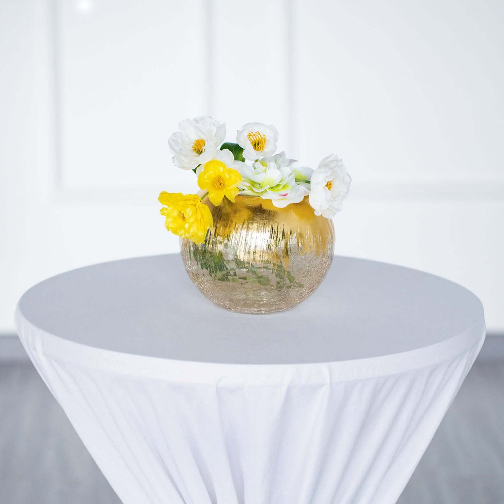 Glass Flower Vase Gold Foiled Crackle Bubble - Decorative Floral Centerpiece for Tables 6"