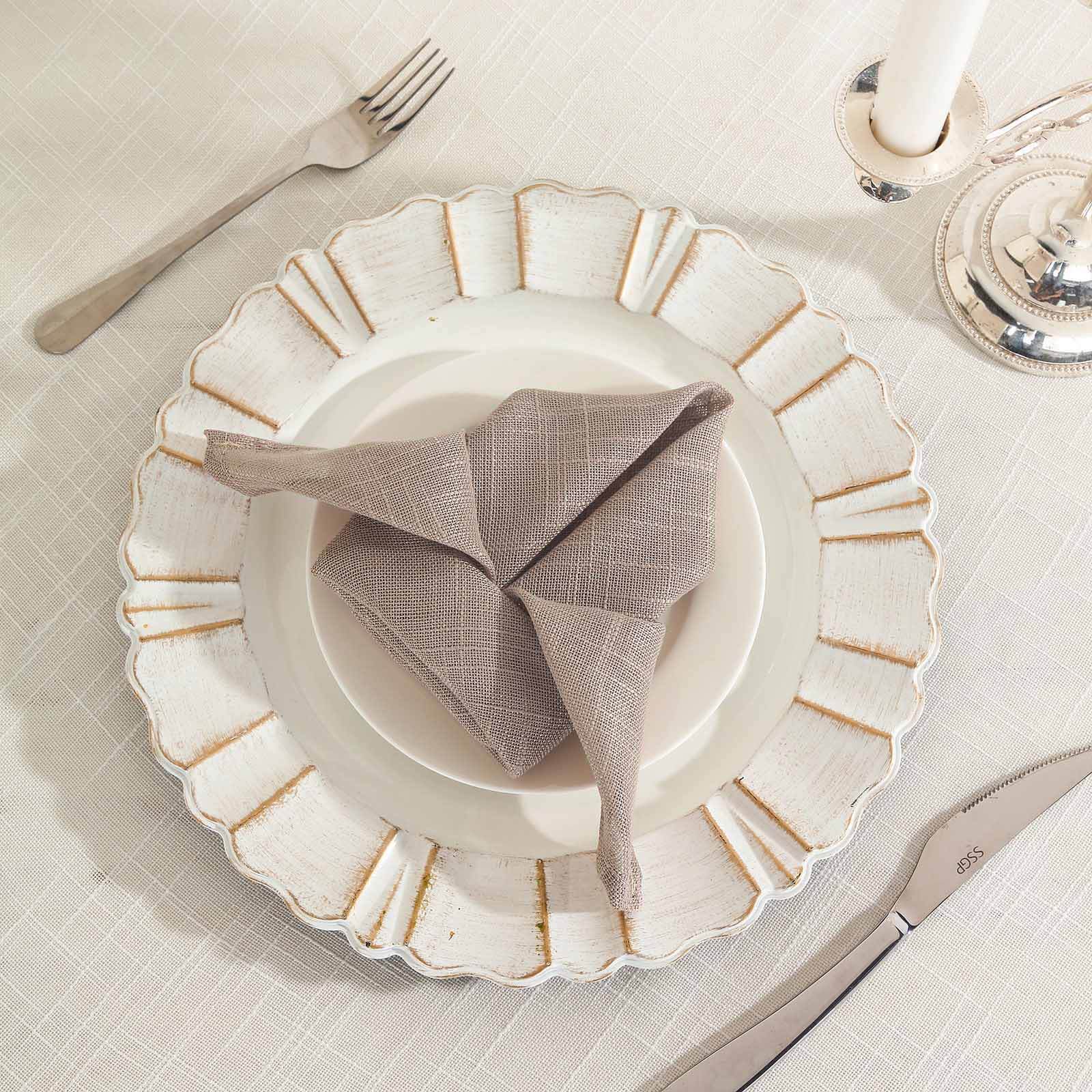 5 Pack Faux Linen 20"x20" Napkins Taupe - Slubby Textured & Wrinkle Resistant Cloth Napkins