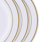 10-Pack Plastic Dessert Plates White with TrÃ¨s Chic Gold Rim - Disposable Plates for Parties 8"