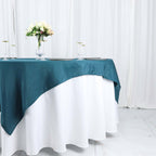Polyester 70"x70" Table Overlay Square Tablecloth Peacock Teal - Wrinkle-Resistant & Durable Table Cover