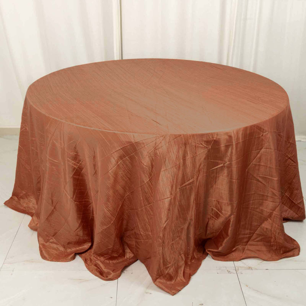 Taffeta 132" Round Tablecloth Terracotta (Rust) - Seamless Accordion Crinkle Table Cover