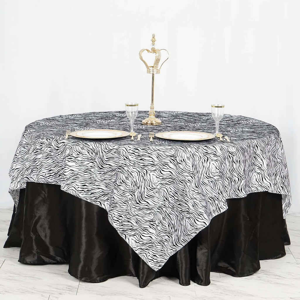 Taffeta 90"x90" Table Overlay Black and White - Tiger Print Table Topper for Jungle Theme