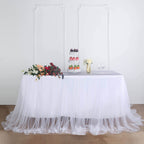 Extra Long Tulle 21ft Table Skirt White with Satin Edge - Table Cover for Baby Showers & Events