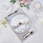 6-Pack Table Mats Wheat Design Silver - Vinyl Rectangle Non-Slip Surface for Stylish Settings 12"x18"