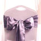 5 Pack Satin Chair Sashes Violet Amethyst - Durable Chair Bows with Shiny Finish 6"x106"