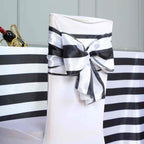 5 Pack Satin 6"x108" Chair Sashes Black/White Stripes - Sophisticated Decor for Weddings & Gatherings