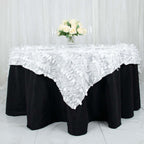 Taffeta 72"x72" Table Overlay Square Tablecloth White 3D Leaf Petal Design for Stylish Celebrations