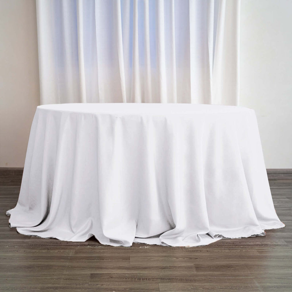Polyester 132" Round Tablecloth White - Seamless Chic Design for Grand Celebrations
