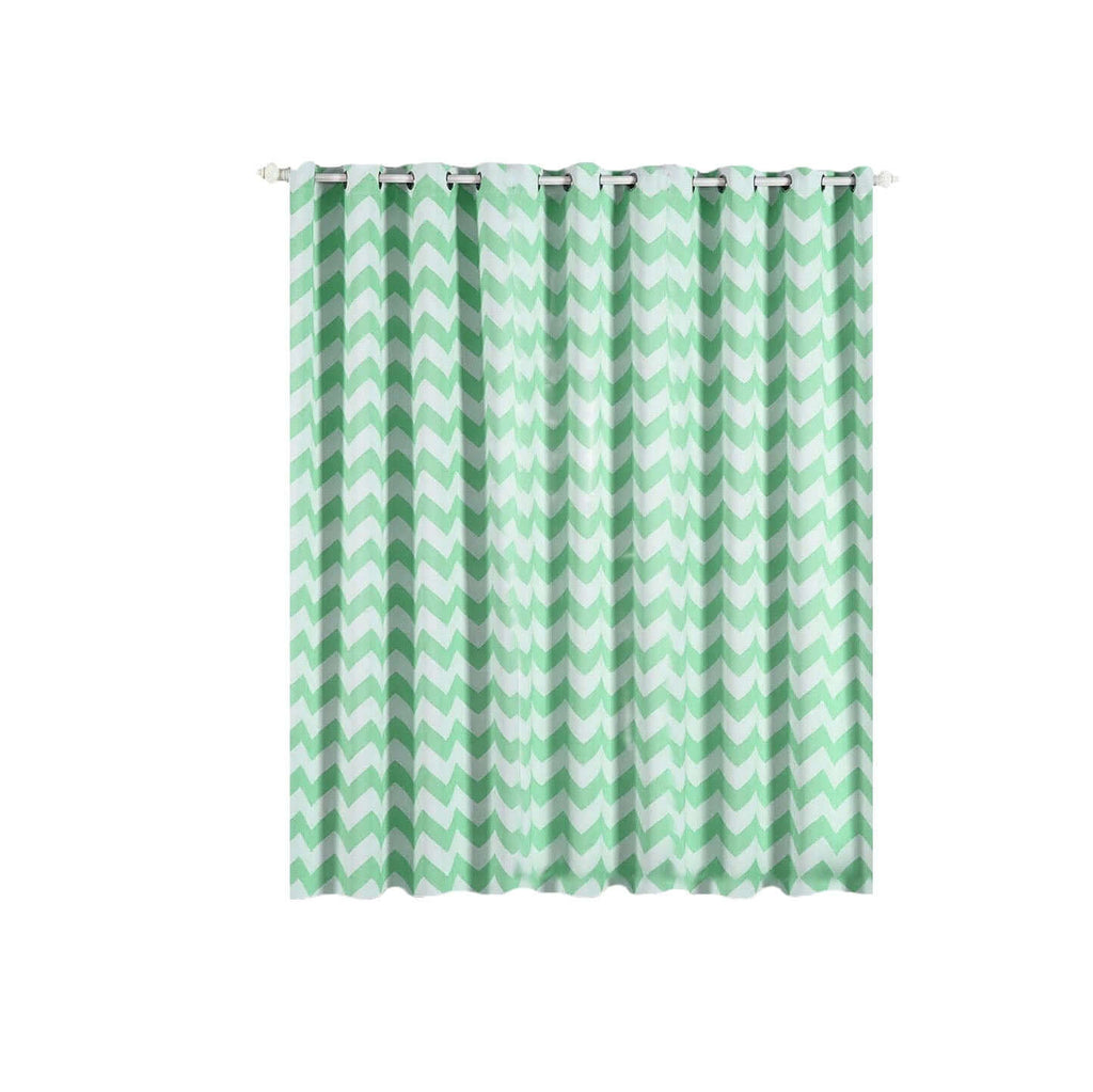 2 Pack White Mint Chevron Design Thermal Blackout Curtains With Chrome Grommet Window Treatment Panels - 52"x84"
