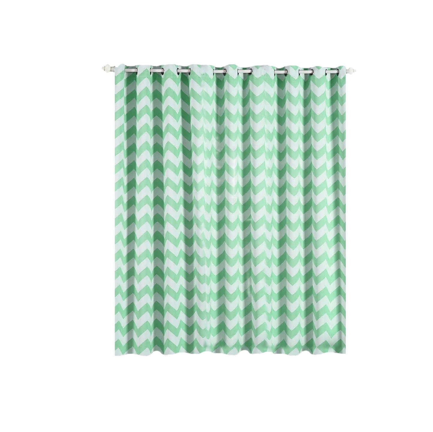 2 Pack White Mint Chevron Design Thermal Blackout Curtains With Chrome Grommet Window Treatment Panels - 52"x84"