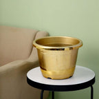 14" Gold Shiny Finished Rim Large Barrel Planter Pot, Indoor Outdoor Decorative Flower Pot