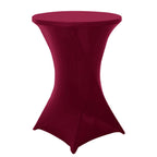 Spandex 30" Round Cocktail Table Cover Burgundy - Easy to Maintain Stretch Fitted Highboy Tablecloth