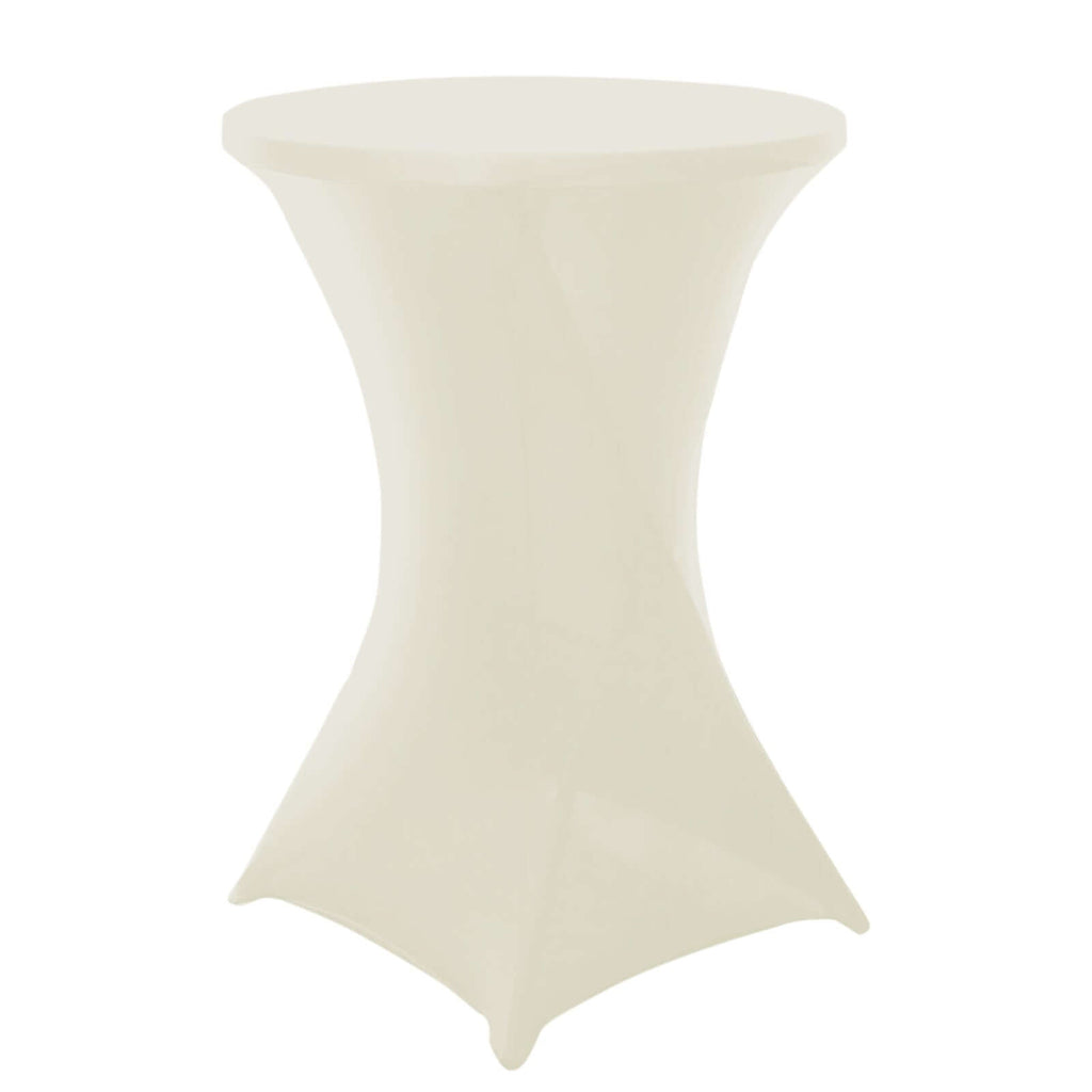 Spandex 30" Round Cocktail Table Cover Ivory - Easy to Maintain Stretch Fitted Highboy Tablecloth