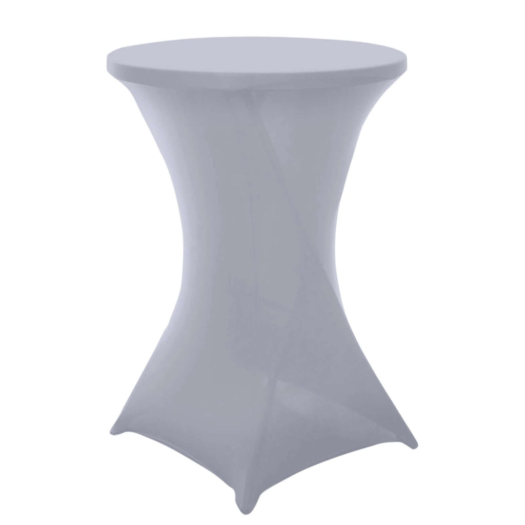 Spandex 30" Round Cocktail Table Cover Silver - Easy to Maintain Stretch Fitted Highboy Tablecloth