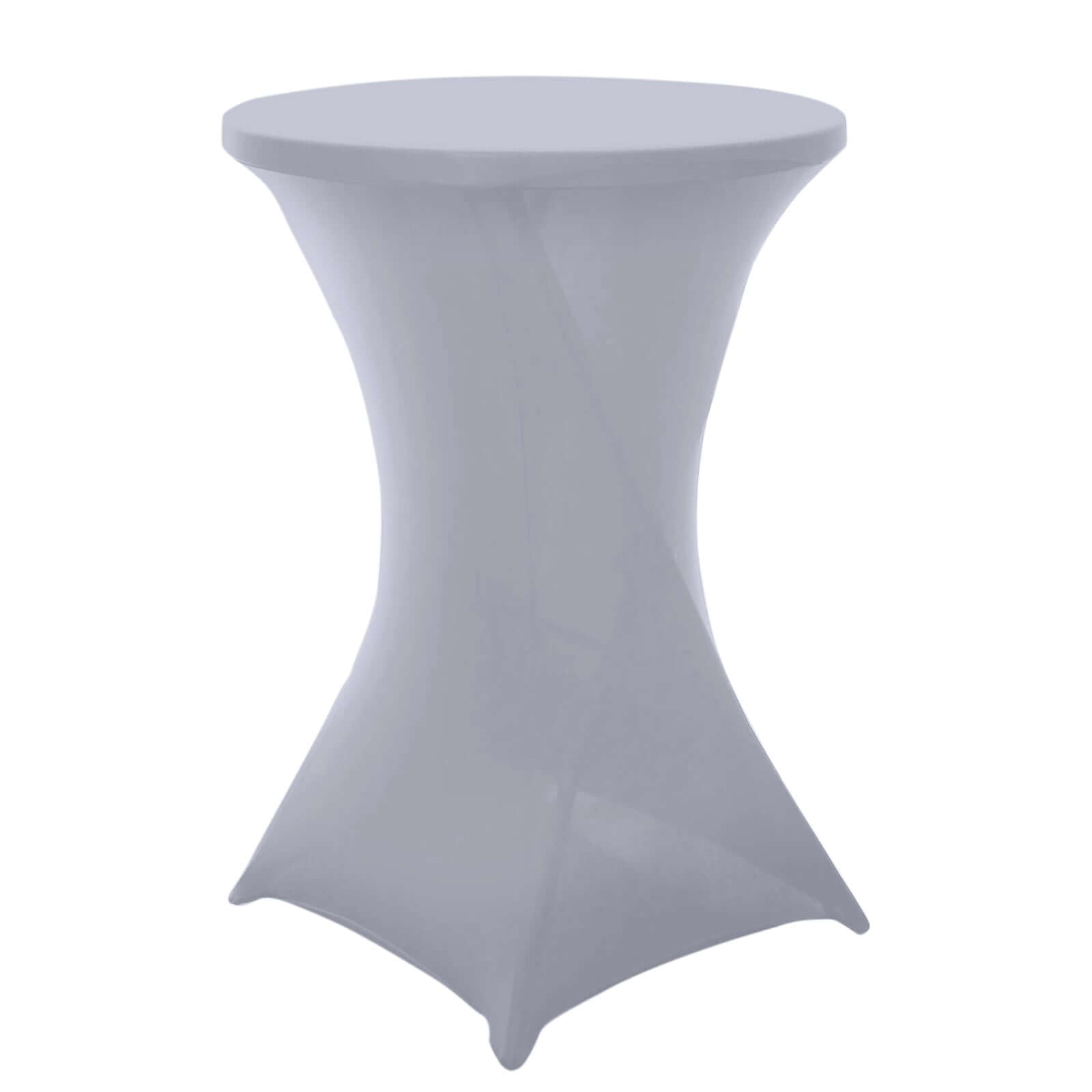 Spandex 30" Round Cocktail Table Cover Silver - Easy to Maintain Stretch Fitted Highboy Tablecloth