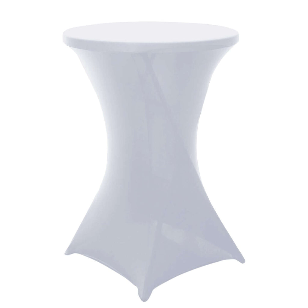 Spandex 30" Round Cocktail Table Cover White - Easy to Maintain Stretch Fitted Highboy Tablecloth for Stylish Events