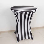 Spandex 30" Fitted Round Cocktail Table Cover Black/White Striped - Easy to Maintain Stretch Tablecloth - Bell Racket Store