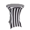 Spandex 30" Fitted Round Cocktail Table Cover Black/White Striped - Easy to Maintain Stretch Tablecloth - Bell Racket Store