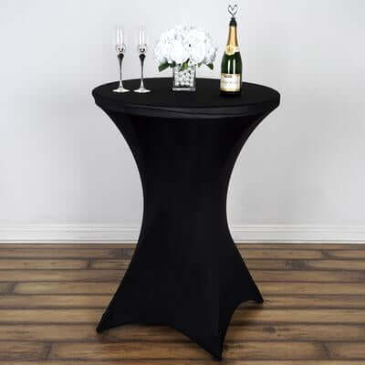 Spandex 30" Round Cocktail Table Cover Black - Easy to Maintain Stretch Fitted Highboy Tablecloth for Stylish Events - NestOCart