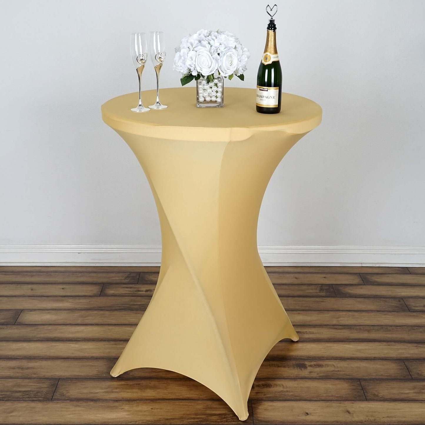 Spandex 30" Round Cocktail Table Cover Champagne - Easy to Maintain Stretch Fitted Highboy Tablecloth - NestOCart