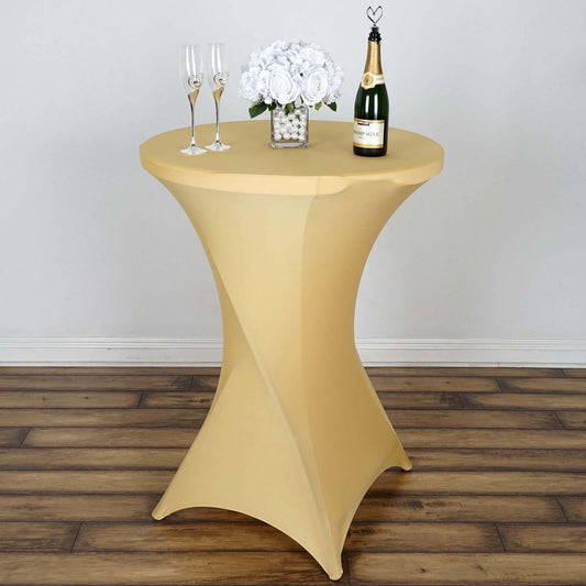Spandex 30" Round Cocktail Table Cover Champagne - Easy to Maintain Stretch Fitted Highboy Tablecloth - NestOCart