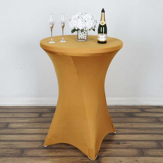 Spandex 30" Round Cocktail Table Cover Gold - Easy to Maintain Stretch Fitted Highboy Tablecloth for Stylish Events - NestOCart