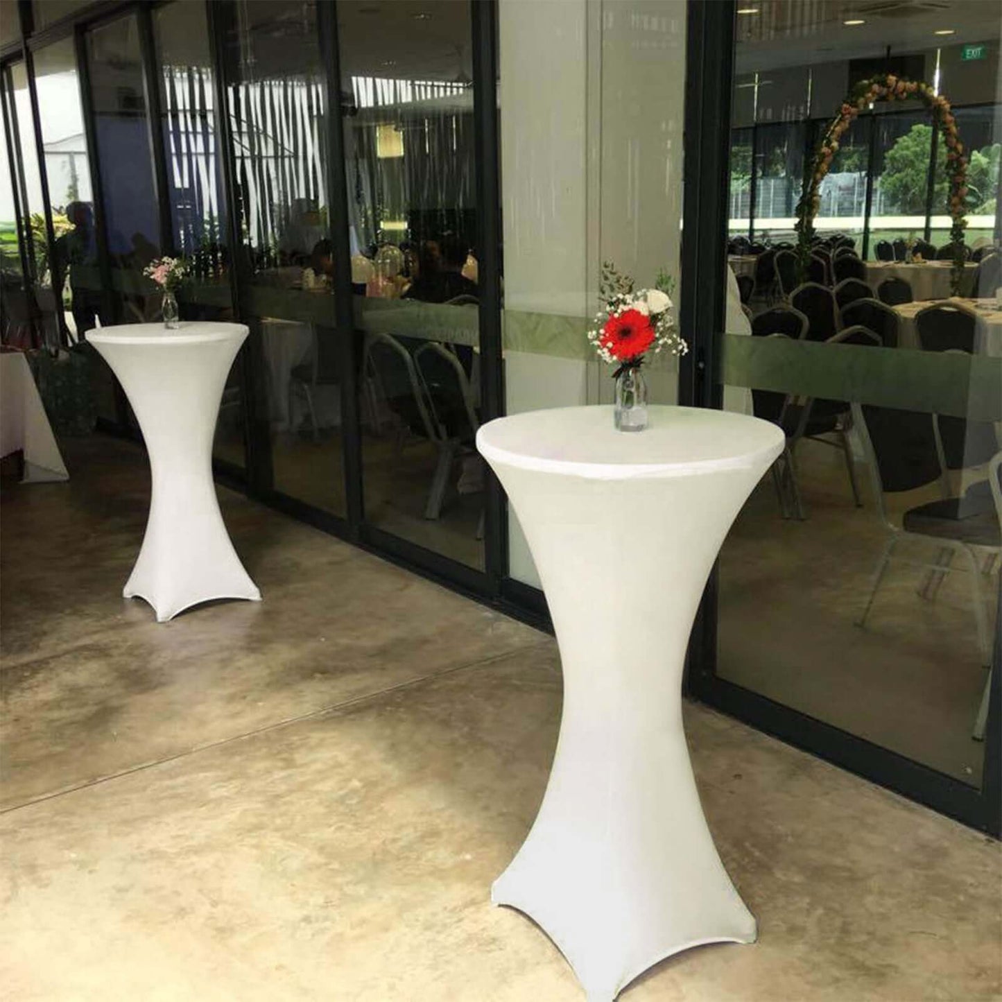 Spandex 30" Round Cocktail Table Cover Ivory - Easy to Maintain Stretch Fitted Highboy Tablecloth - NestOCart