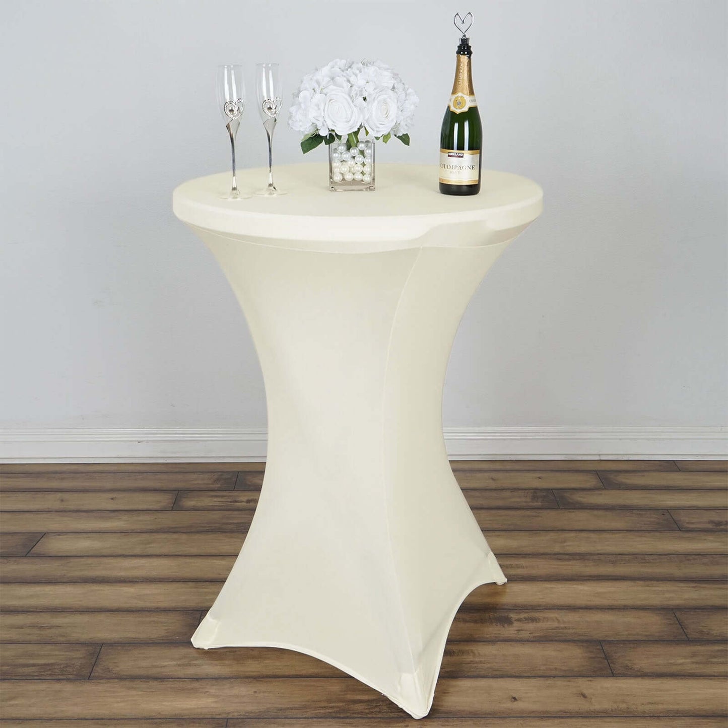 Spandex 30" Round Cocktail Table Cover Ivory - Easy to Maintain Stretch Fitted Highboy Tablecloth - NestOCart