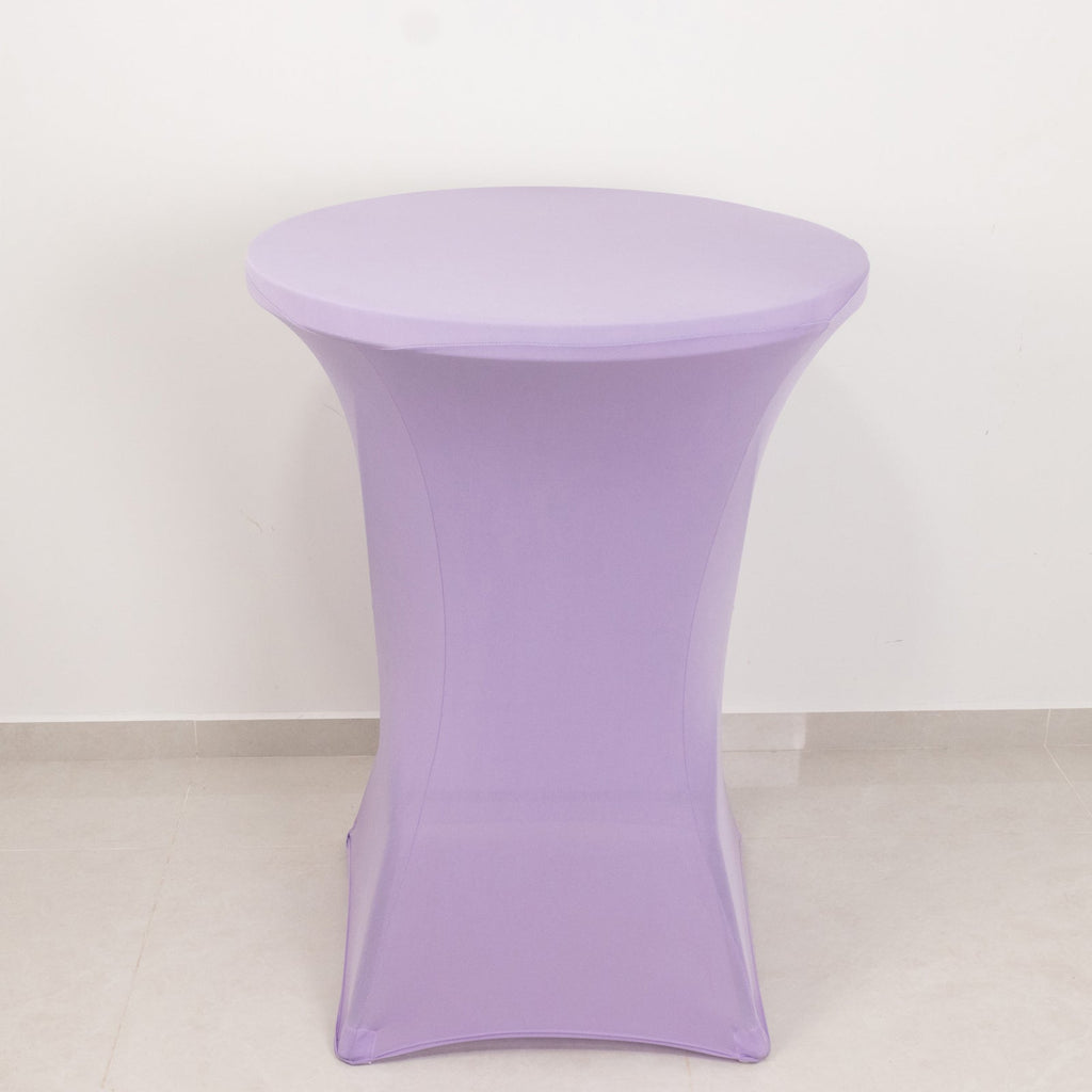 Spandex 30" Round Cocktail Table Cover Lavender Lilac - Easy to Maintain Stretch Fitted Highboy Tablecloth - Bell Racket Store