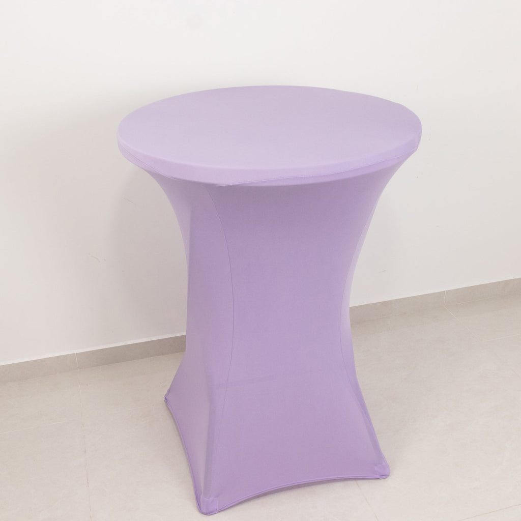 Spandex 30" Round Cocktail Table Cover Lavender Lilac - Easy to Maintain Stretch Fitted Highboy Tablecloth - Bell Racket Store